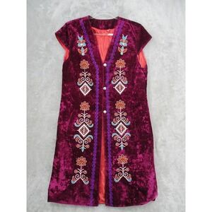 Vintage Vest Womens Medium Floral Embroidered Button Boho Duster Artsy Ornate